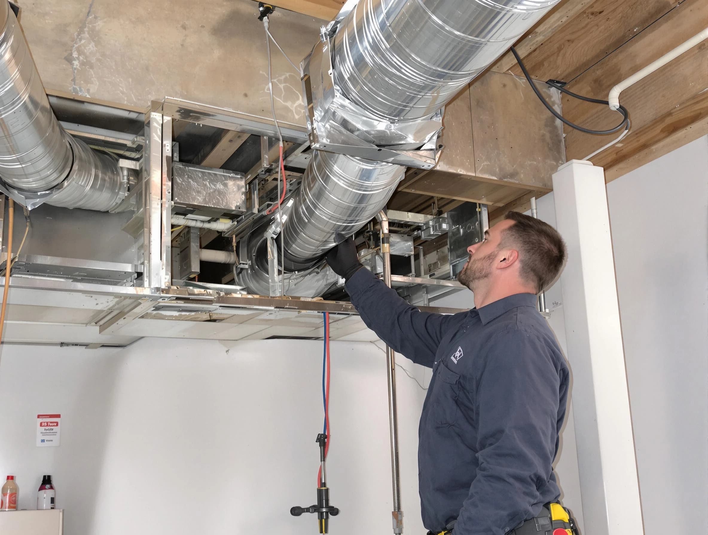 McCalla Air Duct Cleaning technician performing professional air duct repair using specialized tools in McCalla