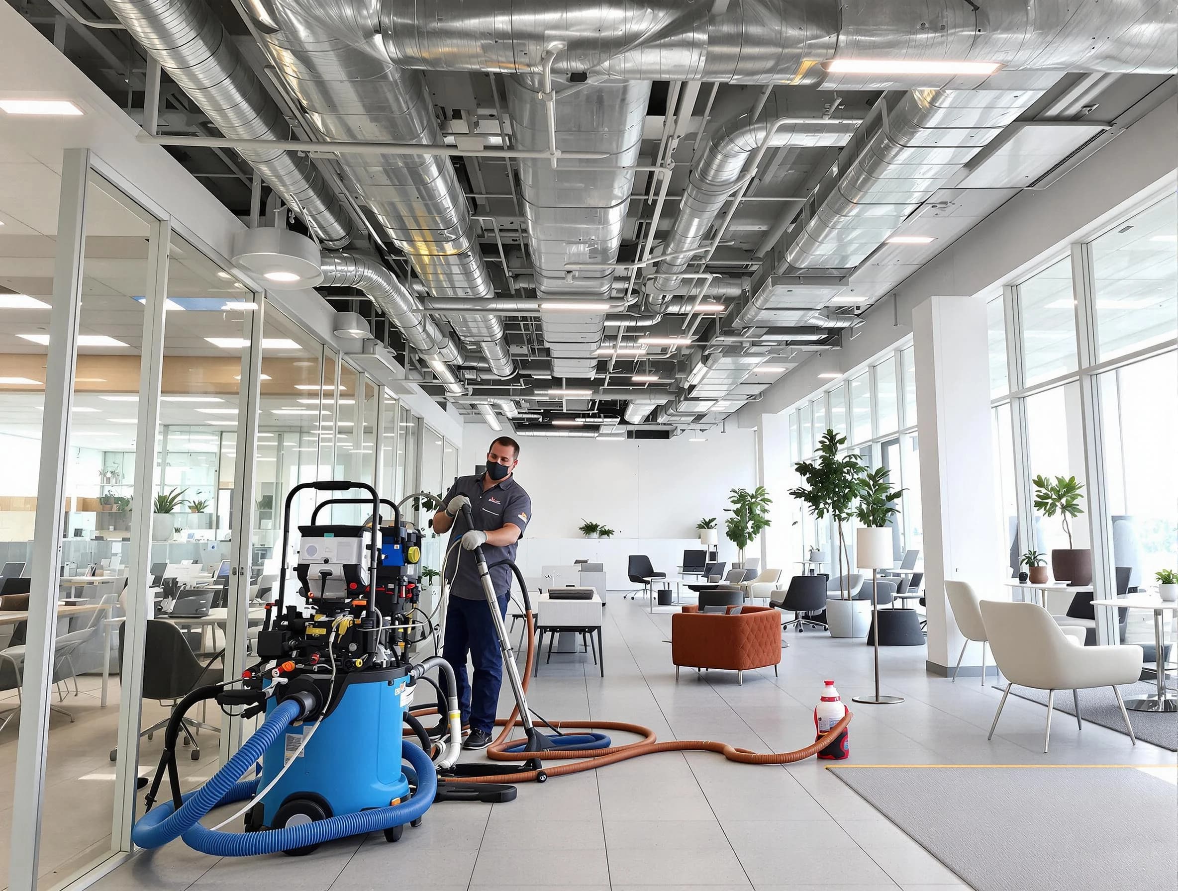 McCalla Air Duct Cleaning team conducting comprehensive commercial duct cleaning at a business location in McCalla