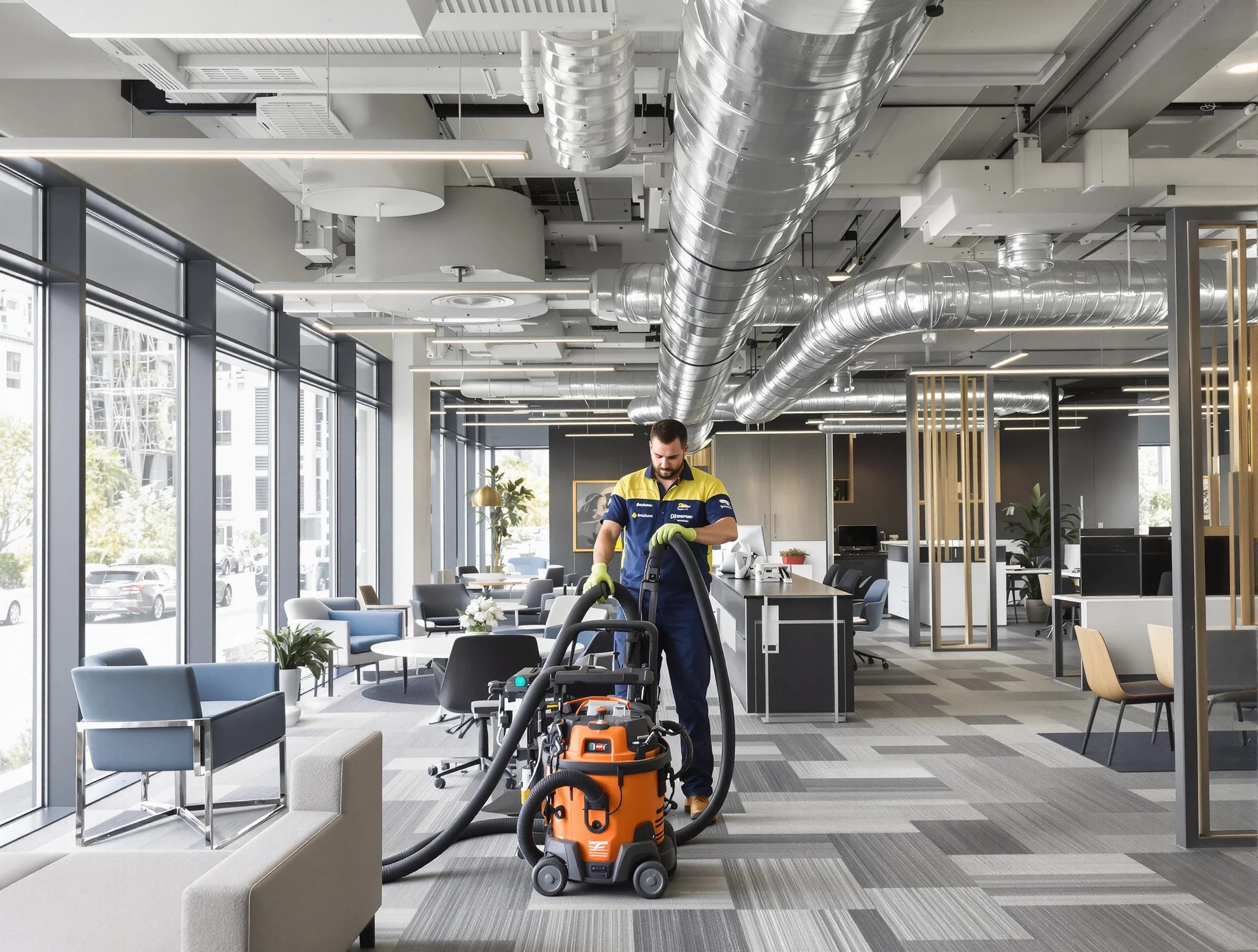 McCalla Air Duct Cleaning team performing thorough commercial duct cleaning at a McCalla business center